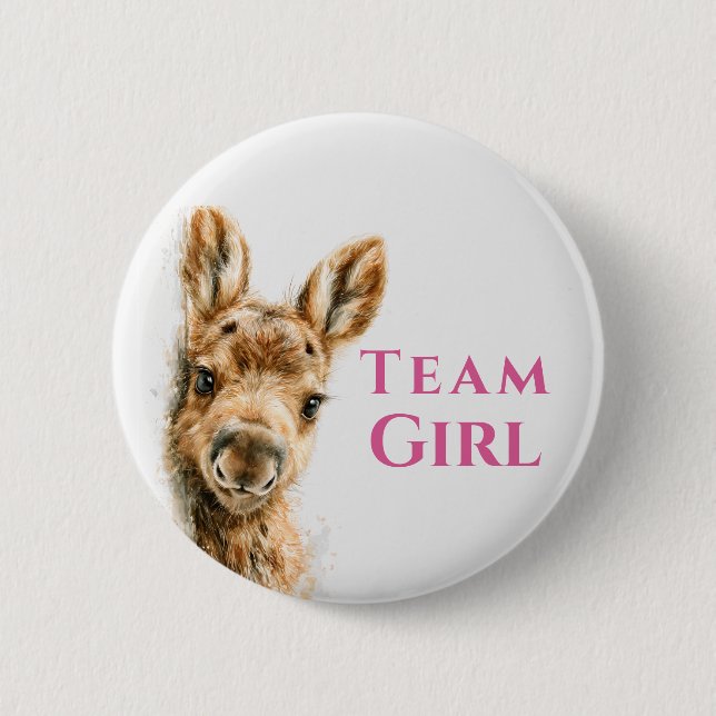 Badge Rond 5 Cm Fête de bébé fille Équipe de l'orignal des bois (Devant)
