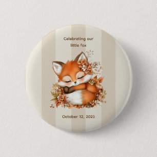 Badge Rond 5 Cm Fête de Bébé Renard Automnal Douillette Fête Boisé