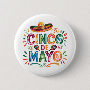 Badge Rond 5 Cm Fête de Cinco De Mayo Aquarelle Chapeau Maracas