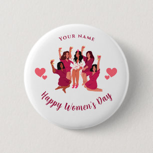 Badge Rond 5 Cm Fête de fille rose Nom personnalisé Fête des femme