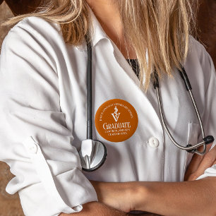 Badge Rond 5 Cm Fête de graduation de l'école vétérinaire Orange p