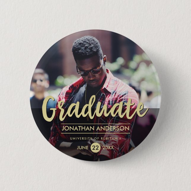 Badge Rond 5 Cm Fête de graduation Formal Black & Gold | Photo (Devant)