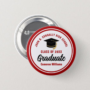 Badge Rond 5 Cm Fête de graduation professionnelle de Red Graduate