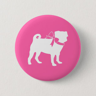 Badge Rond 5 Cm Fête de la fête du chien Carlin rose