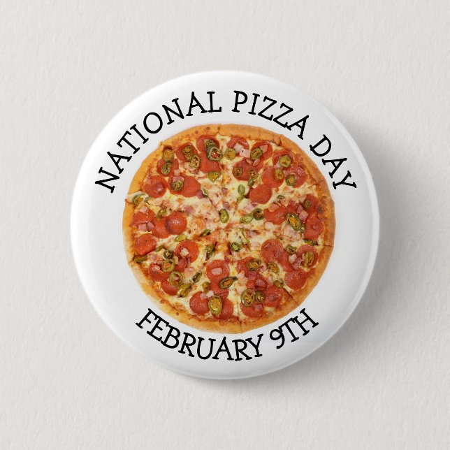 Badge Rond 5 Cm Fête de la Pizza 9 février Bouton de Fête (Devant)