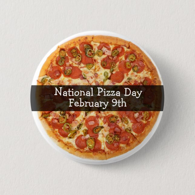 Badge Rond 5 Cm Fête de la Pizza 9 février Bouton de Fête (Devant)