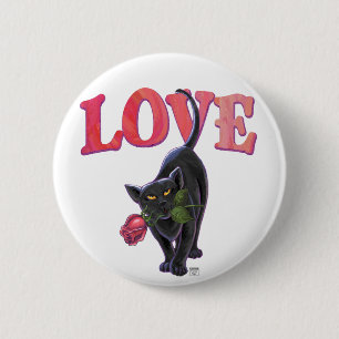 Badge Rond 5 Cm Fête de la Saint-Valentin au chat noir