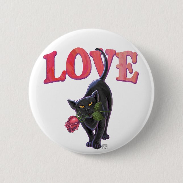 Badge Rond 5 Cm Fête de la Saint-Valentin au chat noir (Devant)