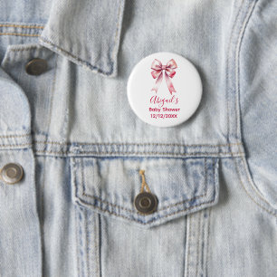 Badge Rond 5 Cm Fête de naissance Coquette Fille au Ruban Rose