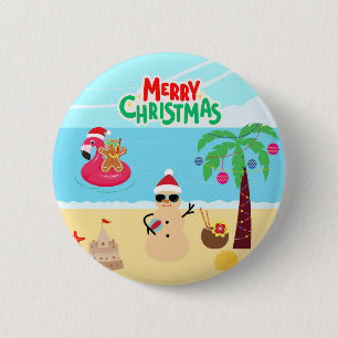 Badge Rond 5 Cm Fête de Noël à la plage