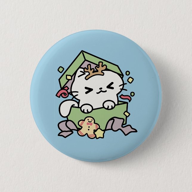 Badge Rond 5 Cm Fête de Noël avec Purr-ty Time Cat (Devant)