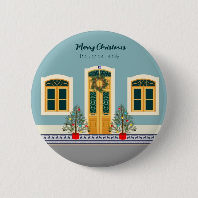 Badge Rond 5 Cm Fête de Noël Maison portugaise (Devant)