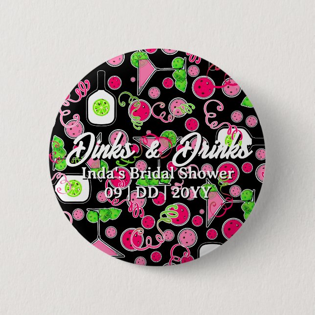 Badge Rond 5 Cm Fête de pickleball Dinks & Cocktails Drinks (Devant)