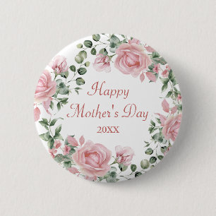 Badge Rond 5 Cm Fête des mères joyeuses à la rose rose sur mesure