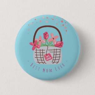 Badge Rond 5 Cm Fête des Mères, Meilleure Maman, avec Belle Fleur