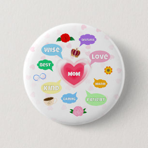Badge Rond 5 Cm Fête des mères Meilleure maman Mot Nuages Reine Co