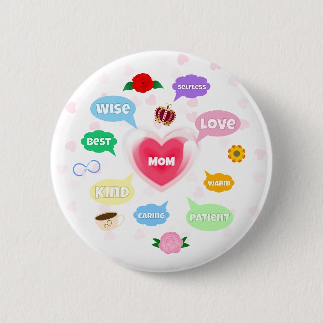 Badge Rond 5 Cm Fête des mères Meilleure maman Mot Nuages Reine Co (Devant)