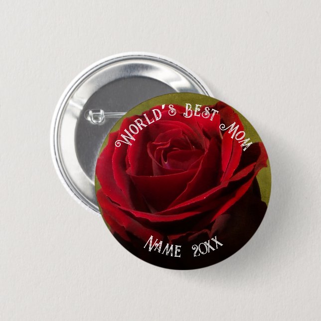 Badge Rond 5 Cm Fête des Mères Rose Rouge Texturée (Devant & derrière)