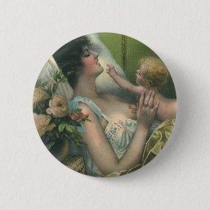Badge Rond 5 Cm Fête des Mères vintage, mère victorienne avec bébé