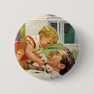 Badge Rond 5 Cm Fête des pères vintage, Happy Family dans les banl