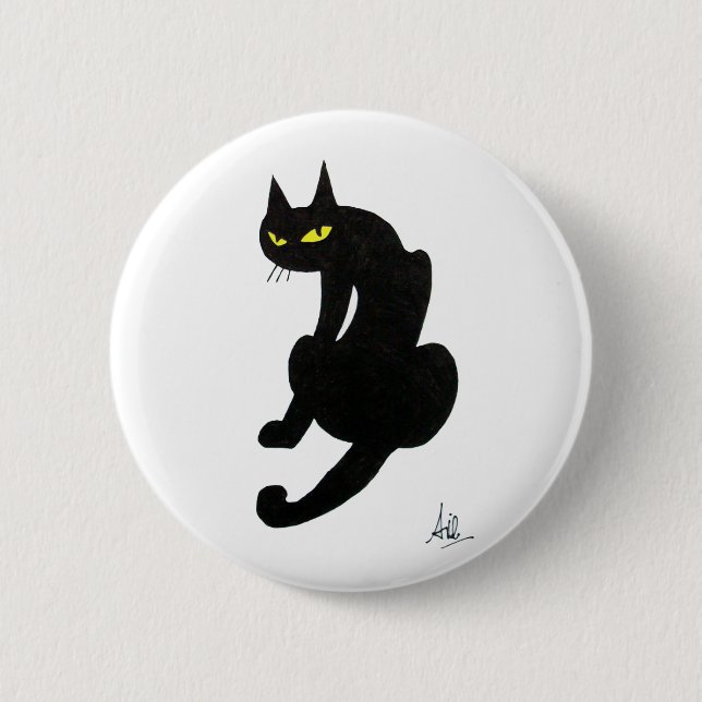 BADGE ROND 5 CM FÊTE D'HALLOWEEN CHAT NOIR (Devant)