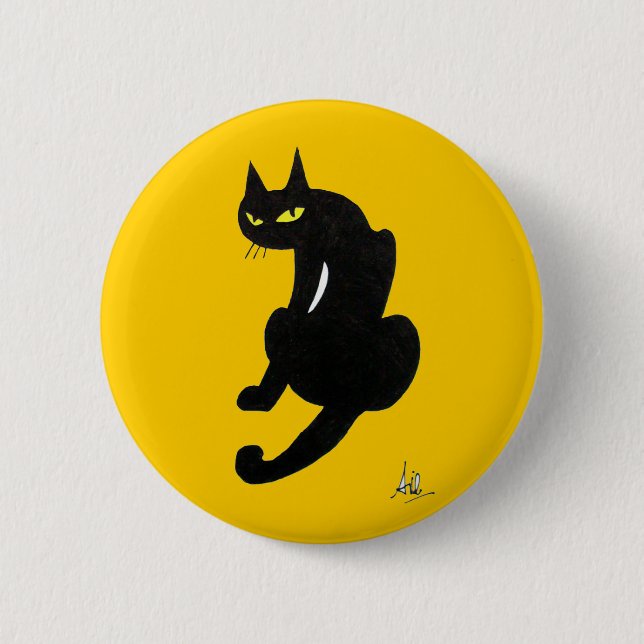 BADGE ROND 5 CM FÊTE D'HALLOWEEN CHAT NOIR (Devant)