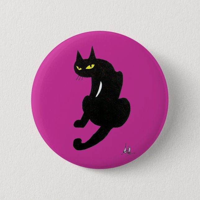 BADGE ROND 5 CM FÊTE D'HALLOWEEN CHAT NOIR (Devant)