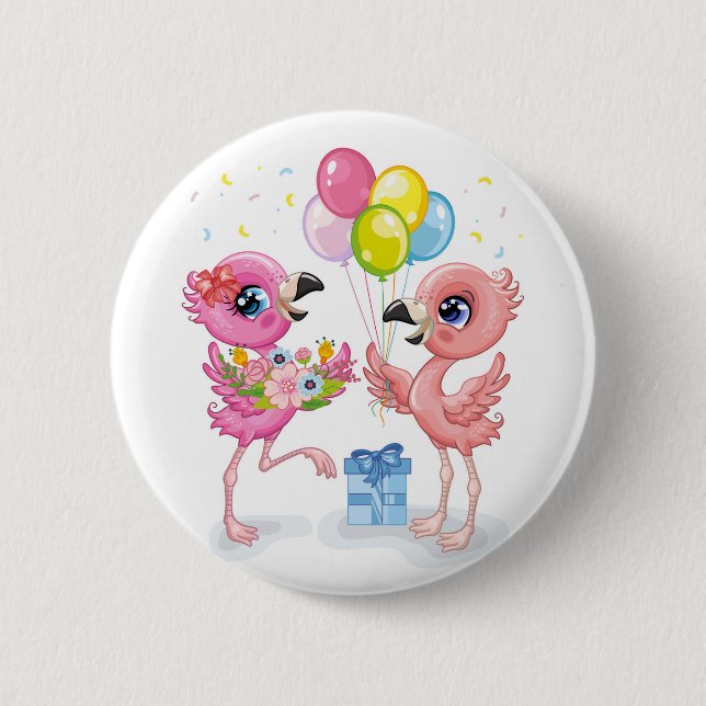 Badge Rond 5 Cm Fête du Flamant rose rose (Devant)