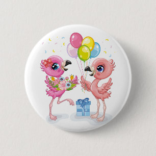 Badge Rond 5 Cm Fête du Flamant rose rose
