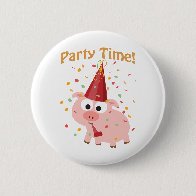 Badge Rond 5 Cm Fête heure confetti Pig (Devant)