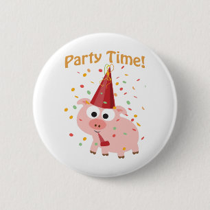 Badge Rond 5 Cm Fête heure confetti Pig