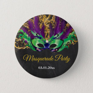 Badge Rond 5 Cm Fête Mascarade Magique Nuit Verte Purple Or