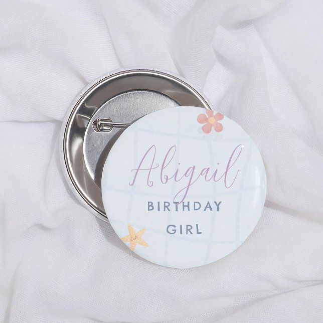 Badge Rond 5 Cm Fête Piscine Fille Anniversaire Violet (Créateur téléchargé)