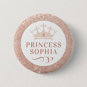 Badge Rond 5 Cm Fête princesse rose rousse Anniversaire Fille et 