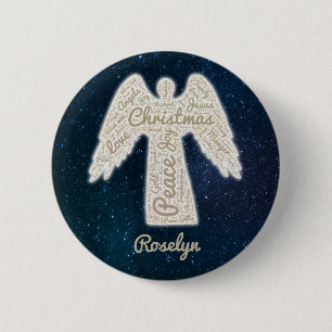 Badge Rond 5 Cm fête religieuse typographie or angel