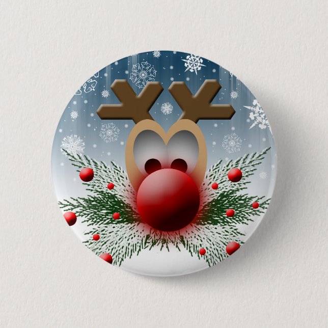 Badge Rond 5 Cm Fêtes de Noël Rennes d'hiver (Devant)