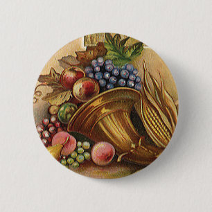 Badge Rond 5 Cm Fêtes vintage, Action de grâce, Récolte et Pèlerin