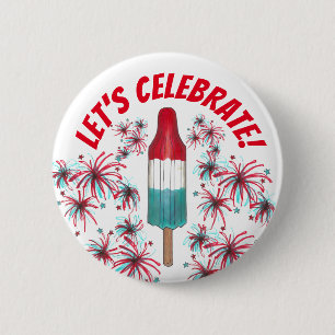 Badge Rond 5 Cm Fêtons le 4 juillet Rocket Pop Fireworks USA