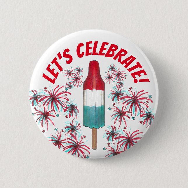 Badge Rond 5 Cm Fêtons le 4 juillet Rocket Pop Fireworks USA (Devant)