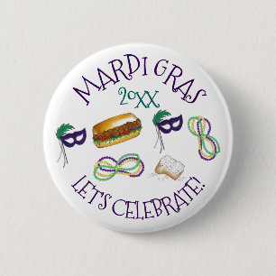 Badge Rond 5 Cm Fêtons Mardi Gras Beignet Beads NOLA
