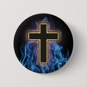 BADGE ROND 5 CM FEU BLEU SAINT CROIX ! PUISSANCE SPIRITUELLE CHRÉT