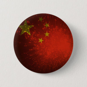 Badge Rond 5 Cm Feu d'artifice ; Drapeau de la Chine