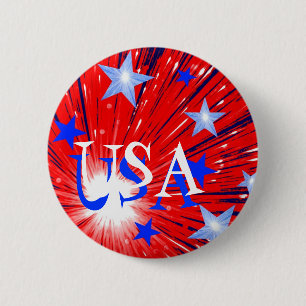 Badge Rond 5 Cm Feu d'artifice Rouge Blanc Bleu 'USA' bouton rond