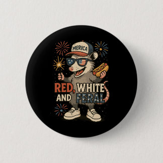 Badge Rond 5 Cm Feu d'artifice rouge blanc et sauvage Opossum 4 ju