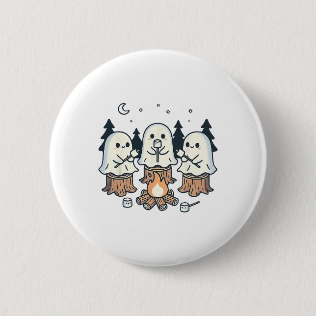Badge Rond 5 Cm Feu de feu de camp Fantôme Éffrayant Marshmallow H (Devant)
