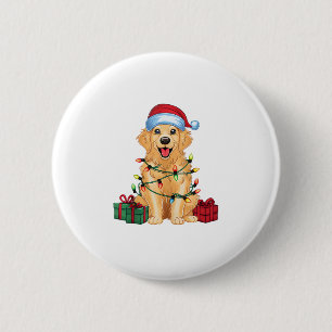 Badge Rond 5 Cm Feu de Noël Santa Hat Golden Retriever Chien Chris
