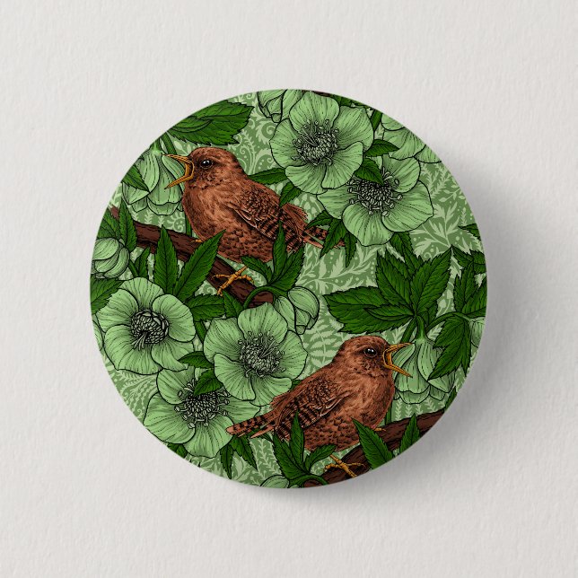 Badge Rond 5 Cm Feu et hellebore, vert clair (Devant)