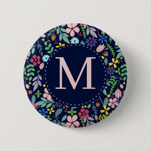 Badge Rond 5 Cm Feuillage Moderne Monogramme Floral