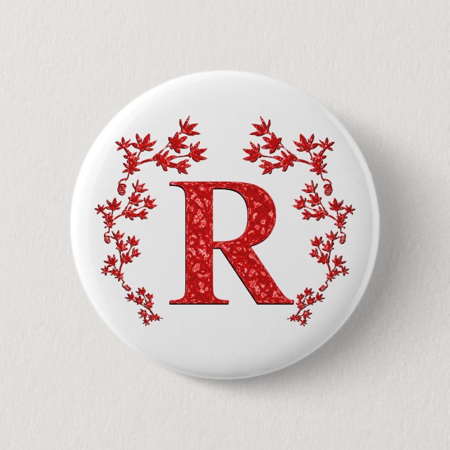 Badge Rond 5 Cm Feuille de rouge de la lettre R de monogramme (Devant)