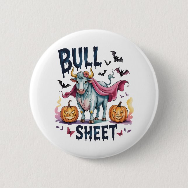 Badge Rond 5 Cm Feuille de taureau d'Halloween, Vache fantôme amus (Devant)